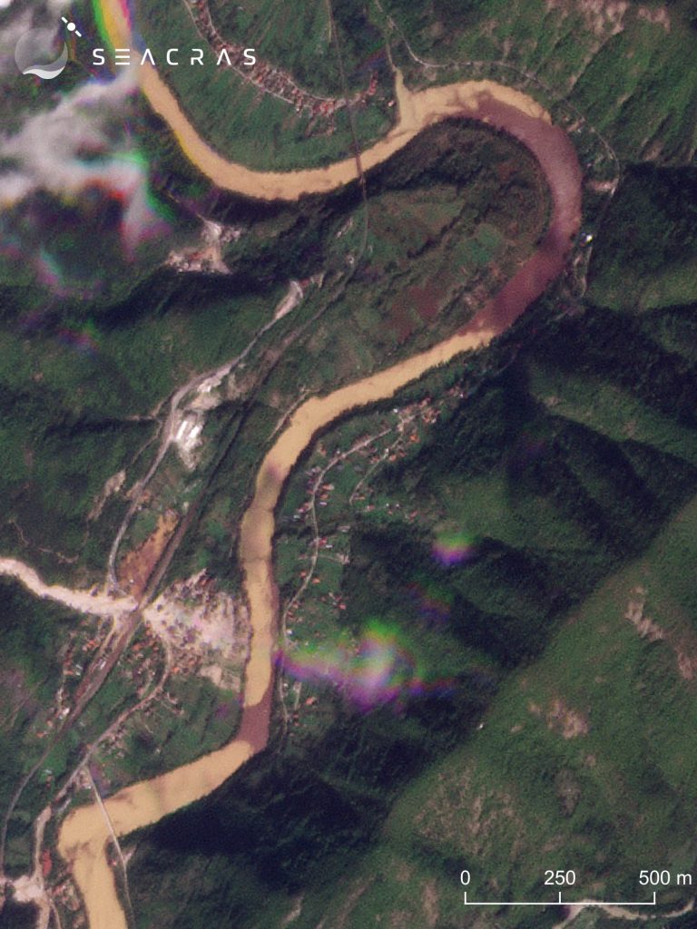 Satellite image of the Neretva river pollution after floods in Bosnia and Herzegovina