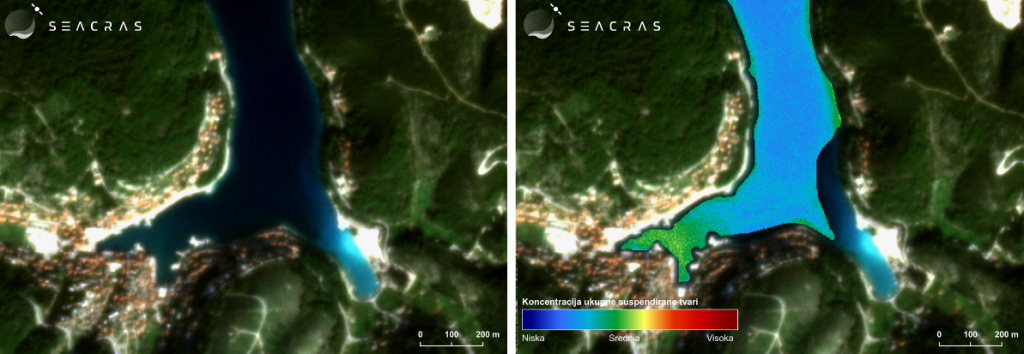 Satellite image of the Pučišće area on Brač, showing lower marine pollution. (November 8, 2024)