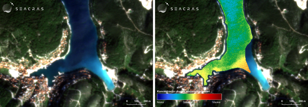 Satellite image of the Pučišće area on Brač, showing higher marine pollution. (November 15, 2024)